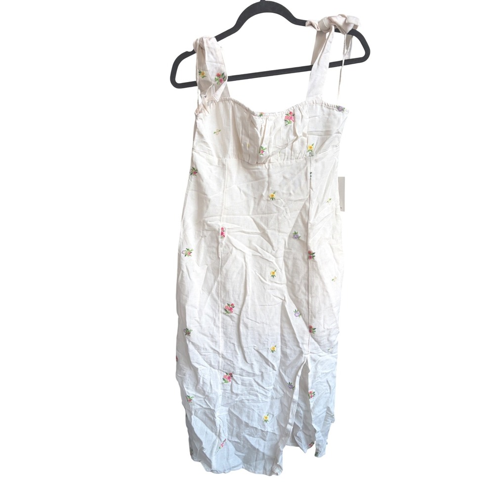 Dex‎ Cami Midi Dress Cream Flower Buds Embroidered Tie Strap NWT Size Small